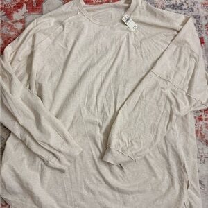 aerie Soft Crewneck Long Sleeve Tee in Light Beige